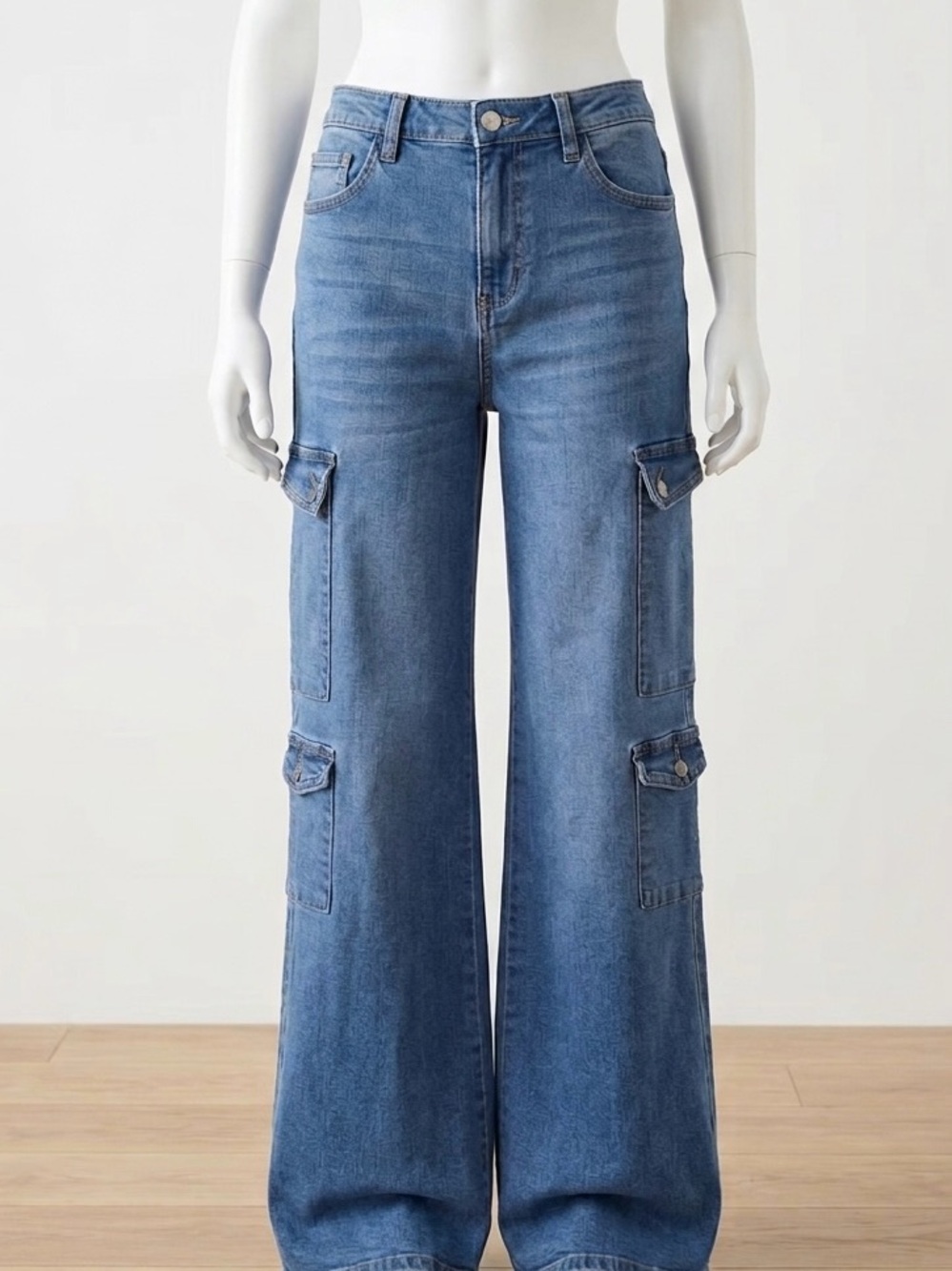 No Boundaries Blue Wide-Leg Cargo Jeans